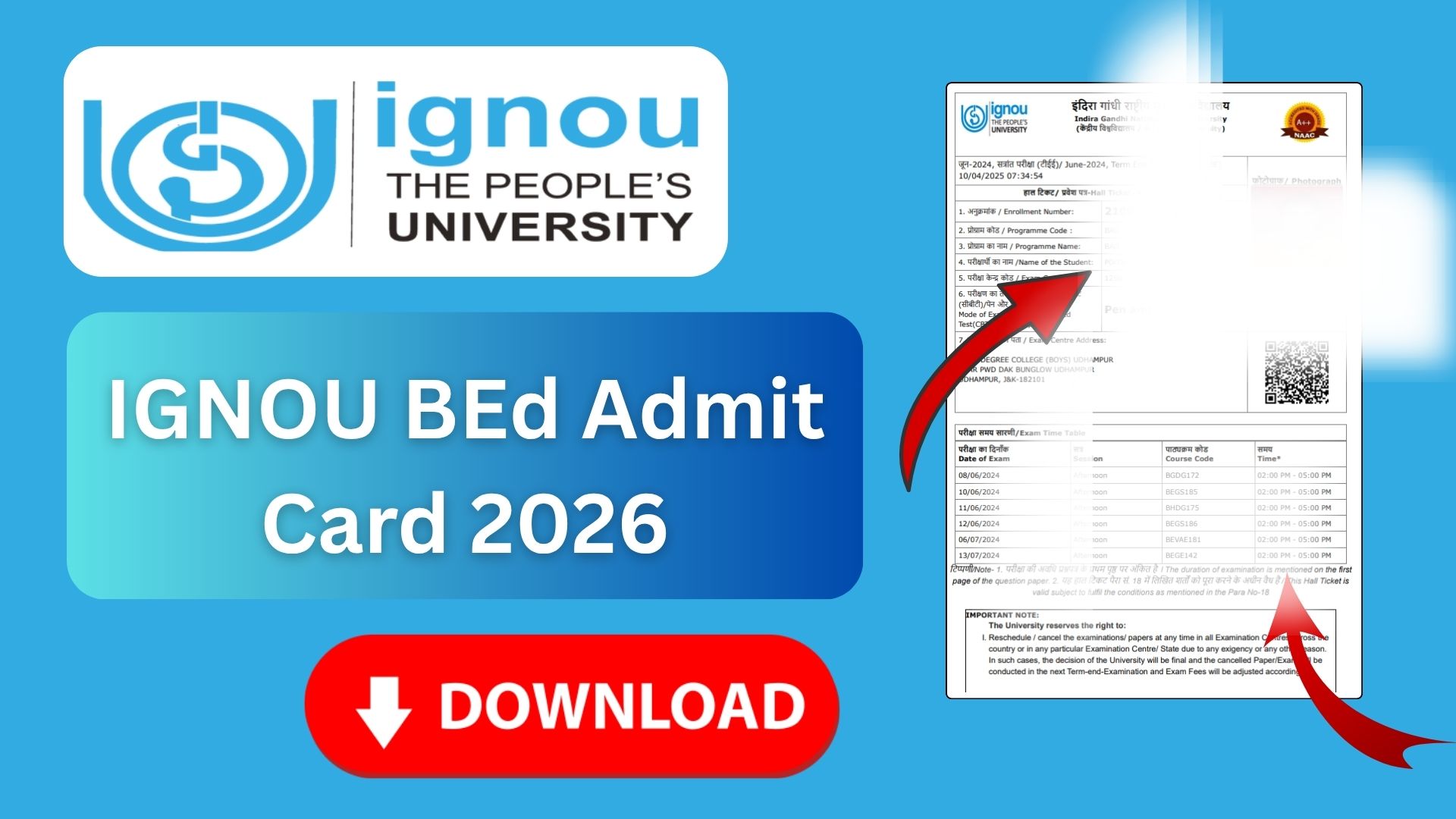IGNOU BEd Admit Card 2026