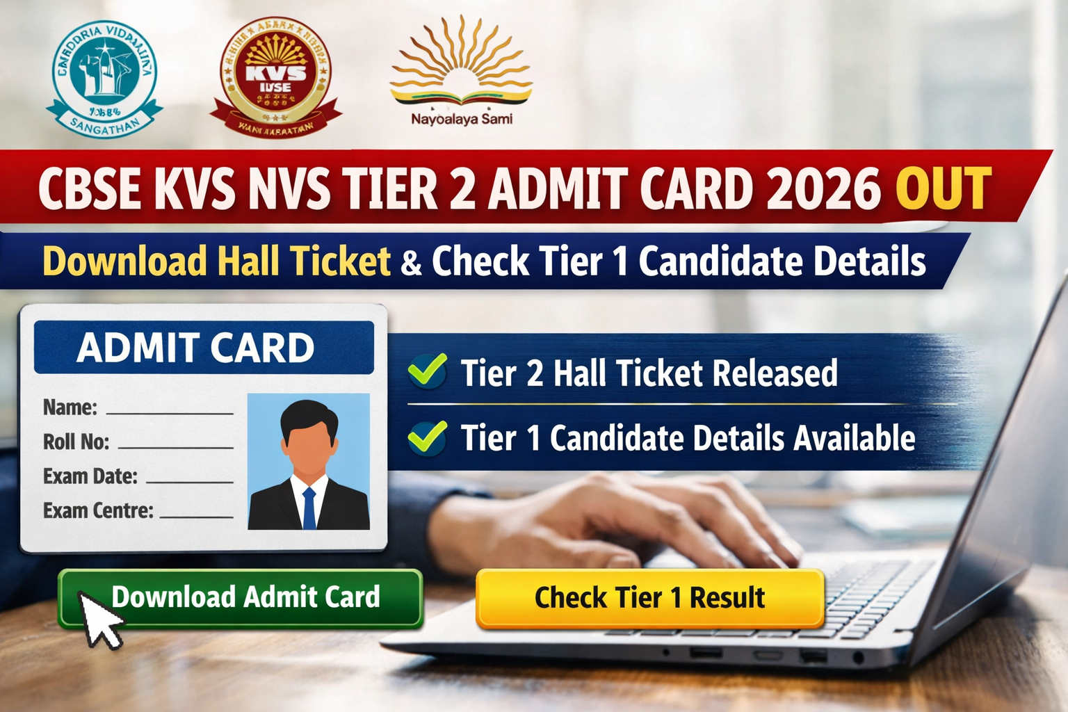cbse kvs nvs tier 2 admit card 2026 out